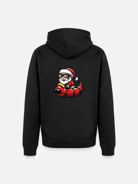 Worm Santa Claus Cartoon - Unisex Premium Organic Zip Hoodie - black