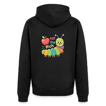 Eat The Rich Hungry Cute Caterpillar Worm - Unisex Premium Organic Zip Hoodie - black - Back - Nico (187cm)