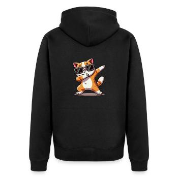 cat comic dabbing - Unisex Premium Organic Zip Hoodie - black - Back - Nico (187cm)