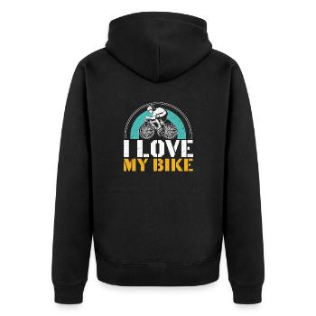 I Love my Bike Funny Bike Riding Cycling - Unisex Premium Bio Zip Hoodie - Schwarz - Hinten - Nico (187cm)
