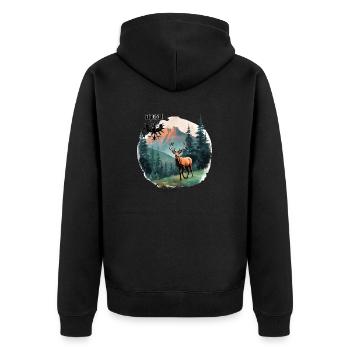 Tiroler Adler mit Hirsch Design Dorfkinder Tracht - Unisex Premium Bio Zip Hoodie - Schwarz - Hinten - Nico (187cm)