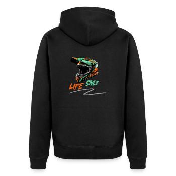 LIFE Style Motorcross Bike - Unisex Premium Bio Zip Hoodie - Schwarz - Hinten - Nico (187cm)