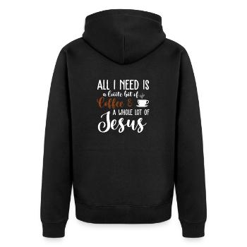 All I Need Is A Little Bit Of Coffee Jesus - Unisex Premium Organic Zip Hoodie - black - Back - Nico (187cm)