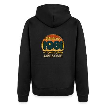Geboren 1981 – Vintage 1981 Geburtstag Retro - Unisex Premium Bio Zip Hoodie - Schwarz - Hinten - Nico (187cm)