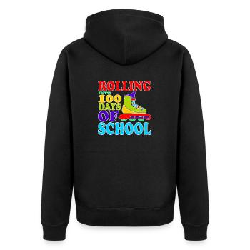 ROLLING INTO 100 DAYS OF SCHOOL - Unisex Premium Bio Zip Hoodie - Schwarz - Hinten - Nico (187cm)