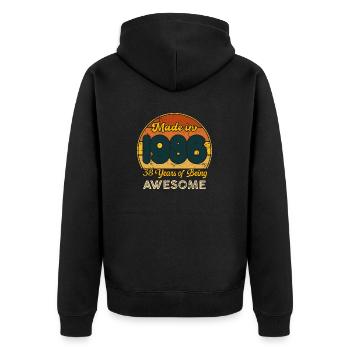 Geboren 1986 – Vintage 1986 Geburtstag Retro - Unisex Premium Bio Zip Hoodie - Schwarz - Hinten - Nico (187cm)