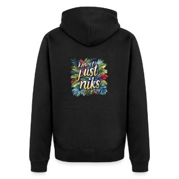 Sie müssen einfach nichts tun. Feder. Antwerpener Dialekt-Hemden - Unisex Premium Bio Zip Hoodie - Schwarz - Hinten - Nico (187cm)