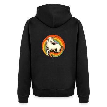 Retro 1980 Regenbogen Einhorn - Unisex Premium Bio Zip Hoodie - Schwarz - Hinten - Nico (187cm)