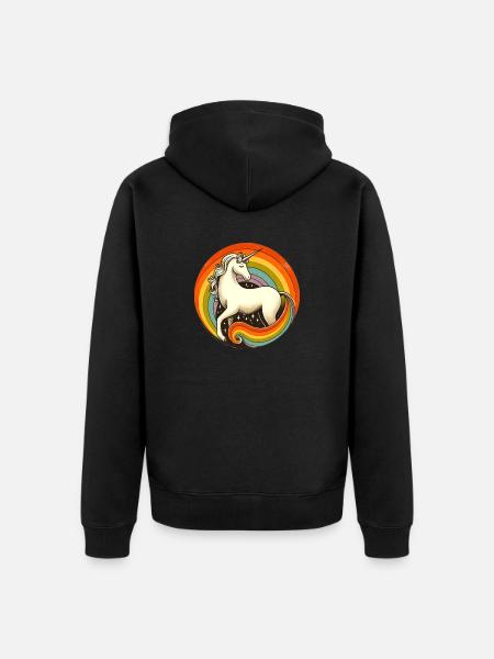 Retro 1980 Regenbogen Einhorn - Unisex Premium Bio Zip Hoodie - Schwarz