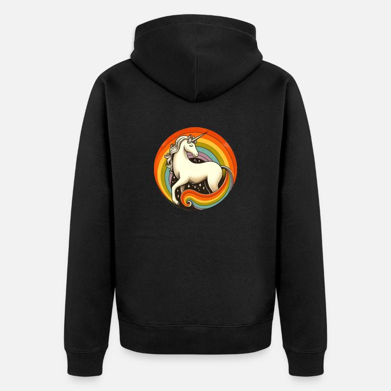 Retro 1980 Regenbogen Einhorn - Unisex Premium Bio Zip Hoodie - Schwarz