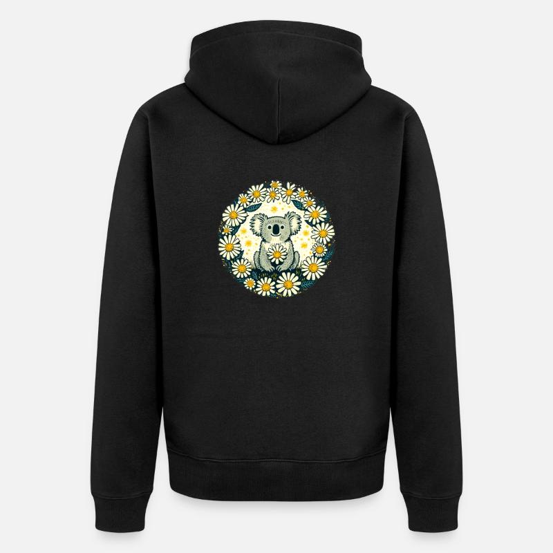 Koala Ours et Marguerites - Veste à capuche bio Premium Unisexe - noir