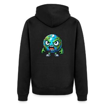 Angry Earth Wütende Erde - Unisex Premium Bio Zip Hoodie - Schwarz - Hinten - Nico (187cm)