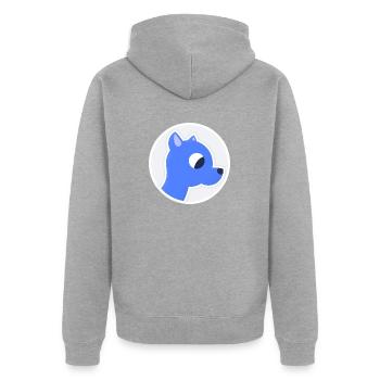Kuscheliger blauer Hund / Drache - Unisex Premium Bio Zip Hoodie - Grau meliert - Hinten - Nico (187cm)