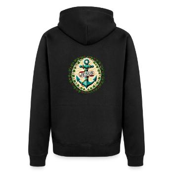 Jesus Christus ist mein Anker - Unisex Premium Bio Zip Hoodie - Schwarz - Hinten - Nico (187cm)