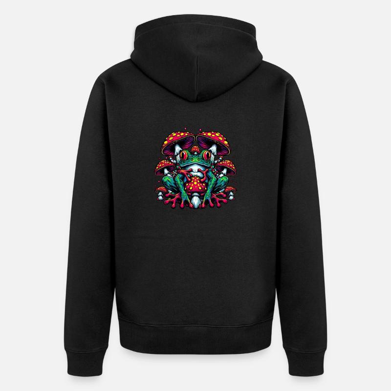 Frog with toadstool - Unisex Premium Organic Zip Hoodie - black
