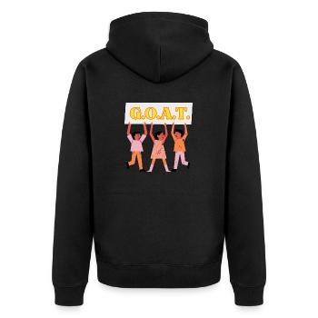 G.O.A.T. Greatest of All Time Design Motiv - Unisex Premium Bio Zip Hoodie - Schwarz - Hinten - Nico (187cm)