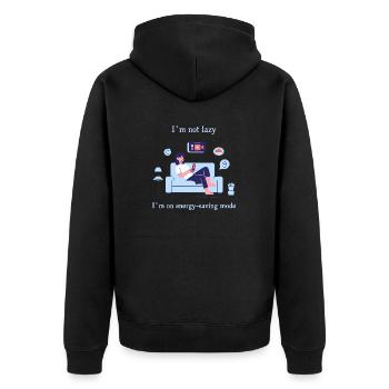 I'm not lazy, I'm on energy-saving mode. - Unisex Premium Bio Zip Hoodie - Schwarz - Hinten - Nico (187cm)