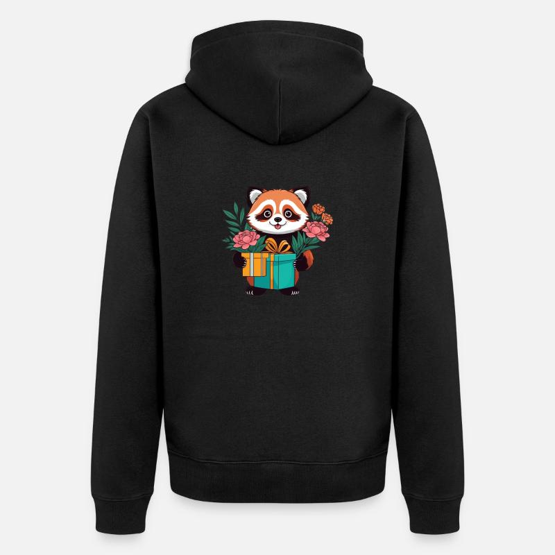 Roter Panda mit Geschenken - Unisex Premium Bio Zip Hoodie - Schwarz