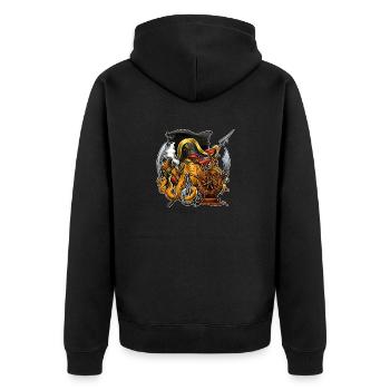 Lustiger Oktopus Pirat am Schiffslenkrad. - Unisex Premium Bio Zip Hoodie - Schwarz - Hinten - Nico (187cm)