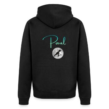 PAUL - Schöner Jungen Name mit Dinosaurier - Unisex Premium Bio Zip Hoodie - Schwarz - Hinten - Nico (187cm)