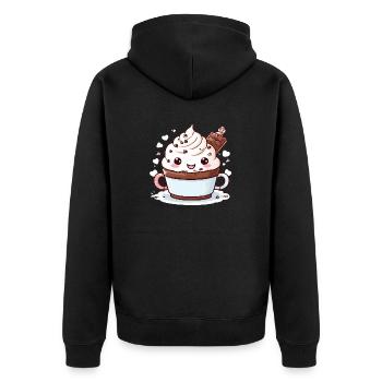 Charmanter Kakao-Begleiter - Unisex Premium Bio Zip Hoodie - Schwarz - Hinten - Nico (187cm)