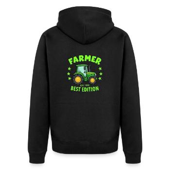 Farmer seit 1991 - Lustige Bauern - Unisex Premium Bio Zip Hoodie - Schwarz - Hinten - Nico (187cm)