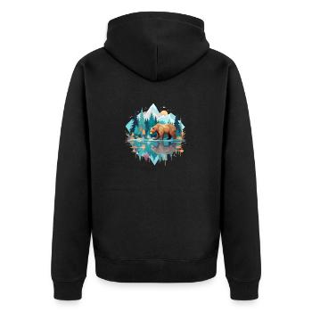 Bär Tier Tier Natur Im Freien Aquarell - Unisex Premium Bio Zip Hoodie - Schwarz - Hinten - Nico (187cm)