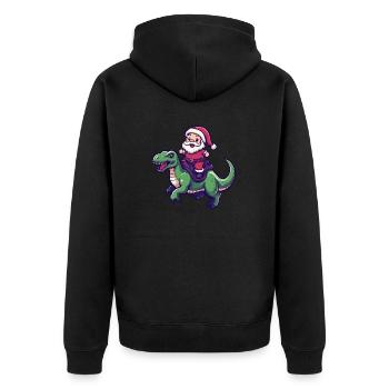 Dinosaurier T-Rex Weihnachtsmann Cartoon - Unisex Premium Bio Zip Hoodie - Schwarz - Hinten - Nico (187cm)