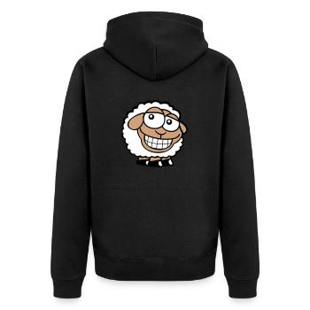 Sheep Grin Looks Stupid Cheeky Smile Happy - Unisex Premium Organic Zip Hoodie - black - Back - Nico (187cm)