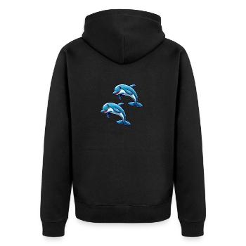 Delfin Delphine Comic - Unisex Premium Organic Zip Hoodie - black - Back - Nico (187cm)