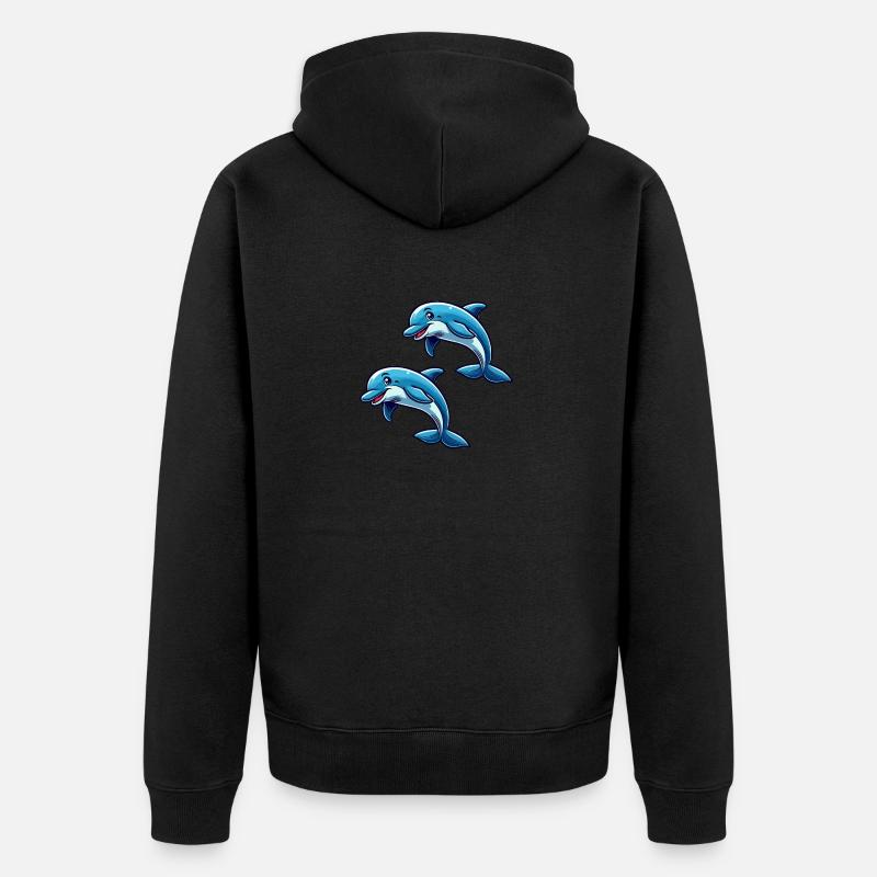 Bande dessinée sur les dauphins - Veste à capuche bio Premium Unisexe - noir