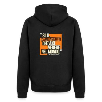 "Sei die Veränderung, die du in der Welt sehen willst" - Unisex Premium Bio Zip Hoodie - Schwarz - Hinten - Nico (187cm)