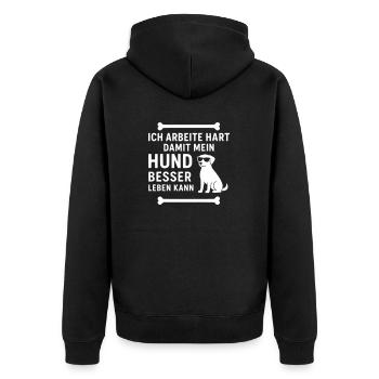 Ich arbeite hart,damit mein Hund besser leben kann - Unisex Premium Bio Zip Hoodie - Schwarz - Hinten - Nico (187cm)