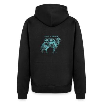 Das Leben ist besser mit Hund - Unisex Premium Bio Zip Hoodie - Schwarz - Hinten - Nico (187cm)