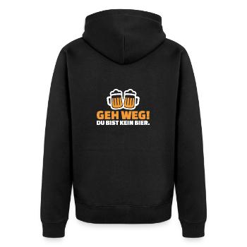 geh weg du bist kein bier - Unisex Premium Bio Zip Hoodie - Schwarz - Hinten - Nico (187cm)