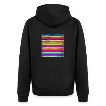 horizontale dünne Streifen in verrückten Farben - Unisex Premium Bio Zip Hoodie - Schwarz - Hinten - Nico (187cm)
