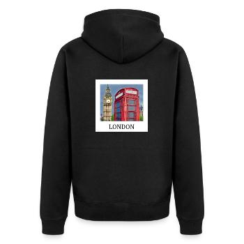 Big Ben von London - Unisex Premium Bio Zip Hoodie - Schwarz - Hinten - Nico (187cm)