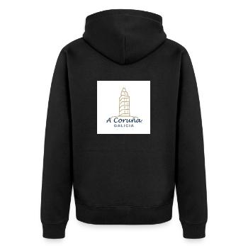 A Coruña - Unisex Premium Bio Zip Hoodie - Schwarz - Hinten - Nico (187cm)