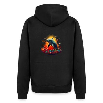 Der Delphin springt aus seinem Element - Unisex Premium Bio Zip Hoodie - Schwarz - Hinten - Nico (187cm)