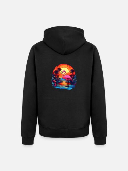Flamingo at sunset - Unisex Premium Organic Zip Hoodie - black