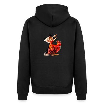 Der „Csárdás“ ist ein lebhafter ungarischer Tanz - Unisex Premium Bio Zip Hoodie - Schwarz - Hinten - Nico (187cm)