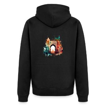 Die Altstadt Marrakesch - Unisex Premium Bio Zip Hoodie - Schwarz - Hinten - Nico (187cm)