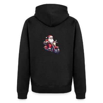 Lustiger Cartoon Santa Clause auf Motorrad - Unisex Premium Bio Zip Hoodie - Schwarz - Hinten - Nico (187cm)