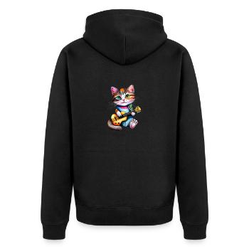Cat Guitar Kitten Cat Guitarist Domestic Cat - Unisex Premium Organic Zip Hoodie - black - Back - Nico (187cm)