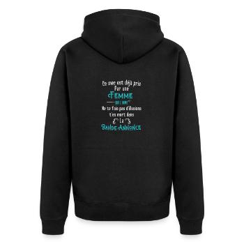 mec déjà pris | cadeau pour son homme - Veste à capuche bio Premium Unisexe - noir - Dos - Nico (187cm)
