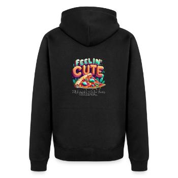 Feelin' Cute: Lustiger Spruch mit Pizza-Design - Unisex Premium Bio Zip Hoodie - Schwarz - Hinten - Nico (187cm)