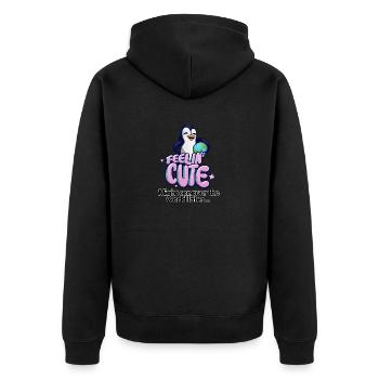 Feelin Cute: Lustiger Spruch mit Pinguin-Design - Unisex Premium Bio Zip Hoodie - Schwarz - Hinten - Nico (187cm)