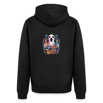 Halloween: Gespenst-Design mit lustigem Spruch - Unisex Premium Bio Zip Hoodie - Schwarz - Hinten - Nico (187cm)