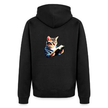 Katze Buch Kätzchen Bücher Lesen Hauskatze Kater - Unisex Premium Bio Zip Hoodie - Schwarz - Hinten - Nico (187cm)