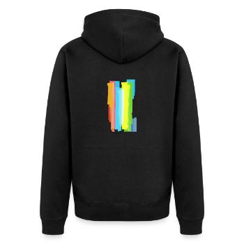 Abstrakte Farbverschmelzung intensiver Streifen - Unisex Premium Bio Zip Hoodie - Schwarz - Hinten - Nico (187cm)